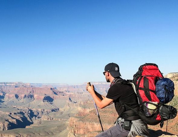 Backpacker overlooking the Grand Canyon