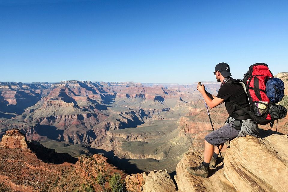 Backpacker overlooking the Grand Canyon