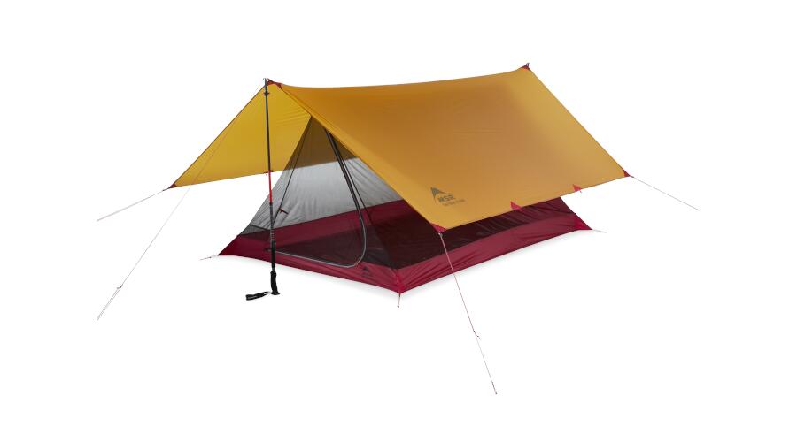 The Thru-Hiker Mesh House Trekking Pole With the Tarp On