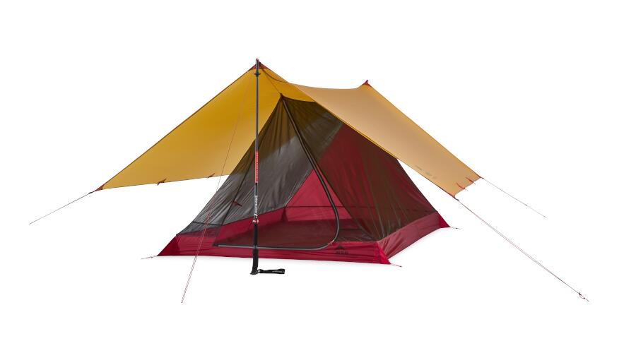 The Thru-Hiker Mesh House Trekking Pole With the Tarp On